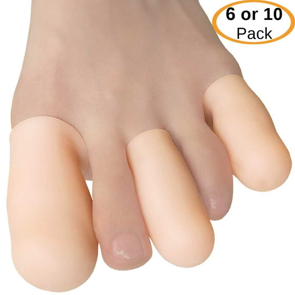 Chiroplax Gel Toe Cap Sleeve Protector Cushions Pads Guard Cover Separator Bunion Hammer Toe Callus Corn Blister Missing Ingrown Nails (Combo (4Ss 2Ls), Beige)