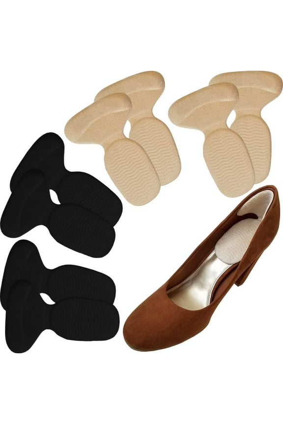 High Heel Cushion Inserts Pads (4 Pairs) Suede Metatarsal Heel Liner Protector Grips Anti Slip Shoe Insoles for Women (Beige & Black)