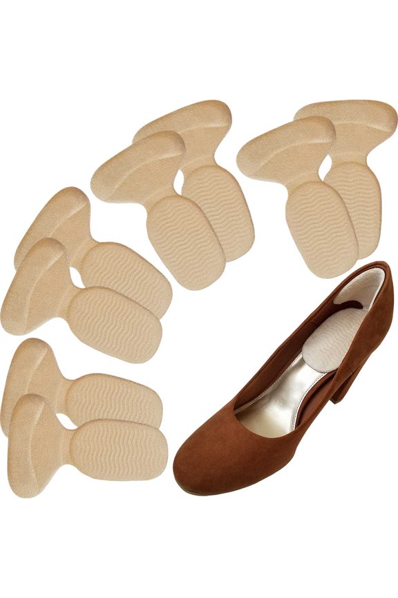 High Heel Cushion Inserts Pads (4 Pairs) Suede Metatarsal Heel Liner Protector Grips Anti Slip Shoe Insoles for Women (Beige)