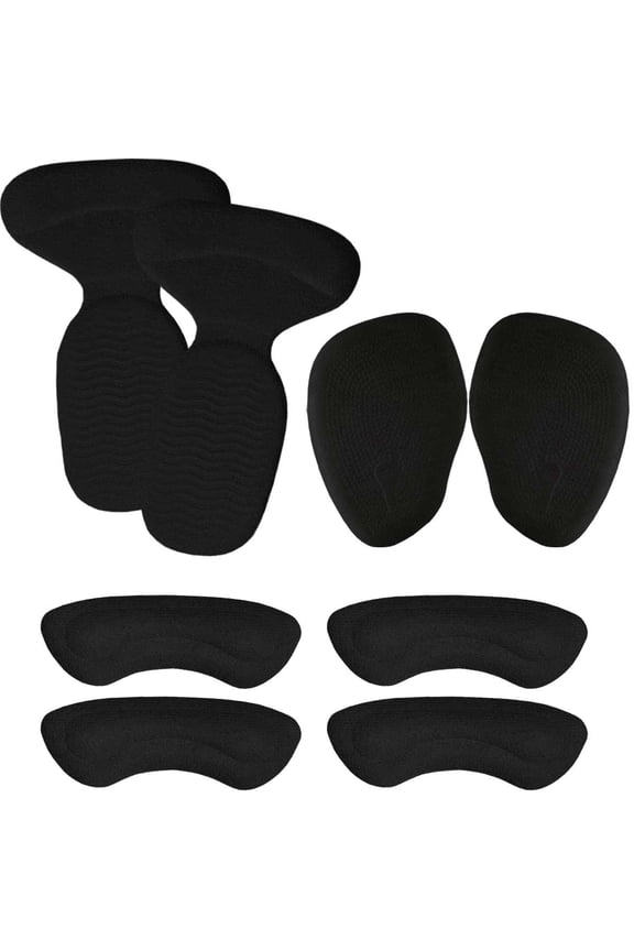 Reusable High Heel Cushion Inserts Pads Forefoot Ball of Foot Back of Heel Cup Grips Protector Liner Anti-Slip Metatarsal Shoe Insoles, 8 pcs (Black)