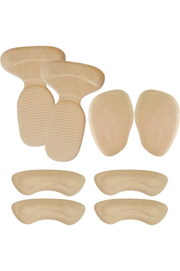 Reusable High Heel Cushion Inserts Pads Forefoot Ball of Foot Back of Heel Cup Grips Protector Liner Anti-Slip Metatarsal Shoe Insoles, 8 pcs (Beige)
