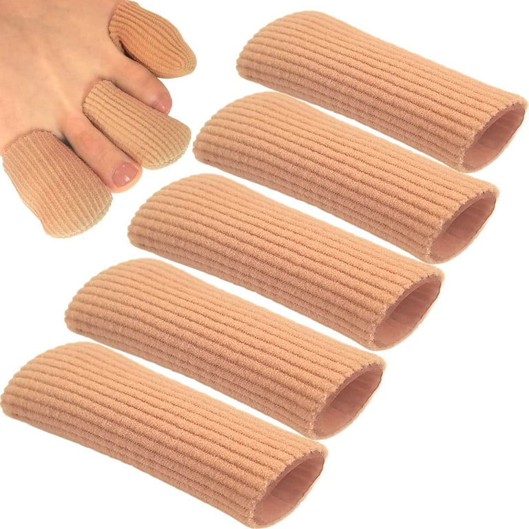 Chiroplax Toe Caps Sleeves Cushions Protectors Tubes Fabric Gel Lining Toe Separator for Finger Bunion Hammer Toe Callus Corn Blister 5 Pack