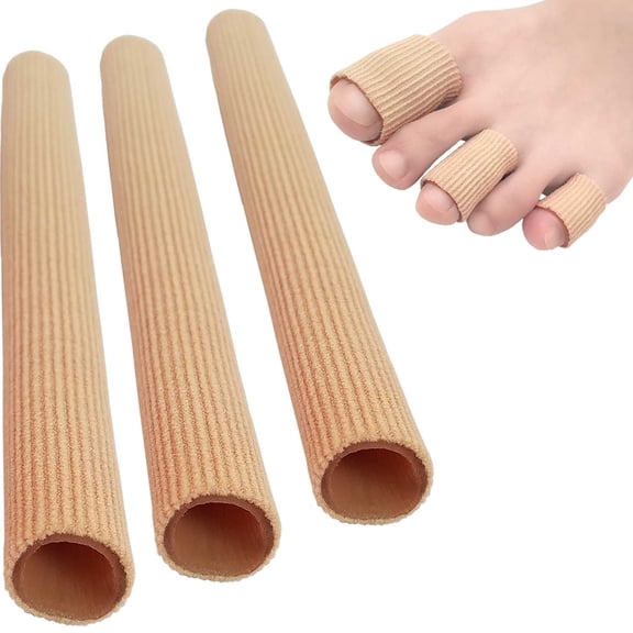 Chiroplax Toe Tubes Sleeves Protectors Cushions Fabric & Gel Lining Finger Toe Separator Tubing for Bunion Hammer Toe Callus Corn Blister (3 Pack, Large)