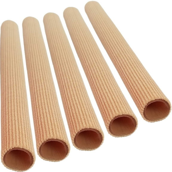 Chiroplax Toe Tubes Sleeves Protectors Cushions Fabric & Gel Lining Separator Tubing for Finger, Bunion, Hammer Toe, Callus, Corn, Blister (5 Pack, Medium)