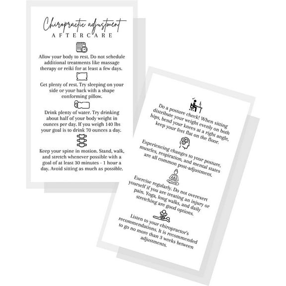 Chiropractic Adjustment Aftercare Cards  50 Pack  2x3.5 in Business Card  Succulent Care Cards  Chiropractic Supplies  White Card Design