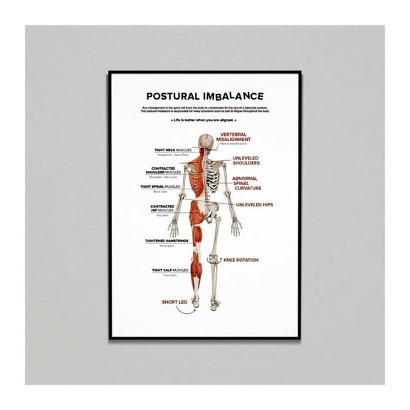 Chiropractic Postural Imbalance Chart Poster Canvas Painting Spinal Alignment Educational Wall Art for School Medical Classroom Clinic Office Decor