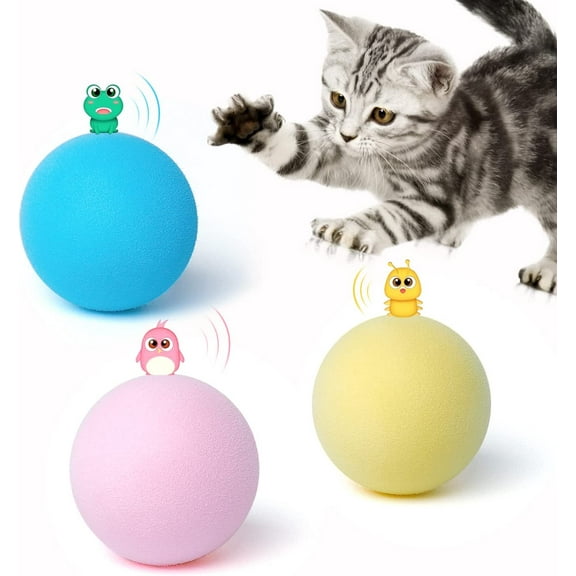 Chirping Cat Toys Balls with SilverVine Catnip, 2022 Upgraded, 3 Pack Fluffy Interactive Cat Kicker, 3 Lifelike Animal Sounds, Kitty Kitten Catnip Exercise Toys (EVA Foam)