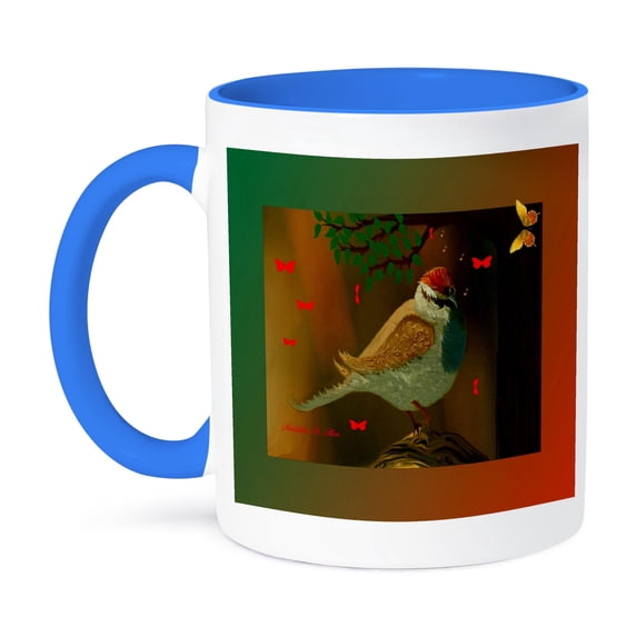 3dRose, Chirping Sparrow Melodies at Dusk - Bird Art, 11oz Two-Tone Blue Mug