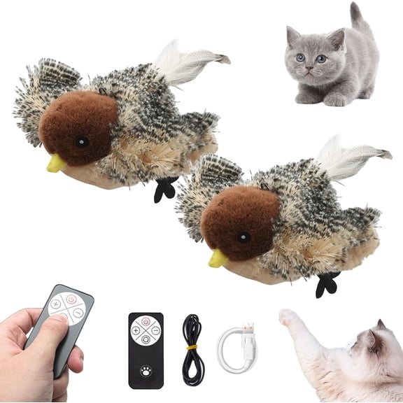Flapping Bird, Interactive Flapping Bird Cat Toy with Realistic Chirping Sounds, Rechargeable Moving Wings Toy, USB Charging & Catnip Compartment Included