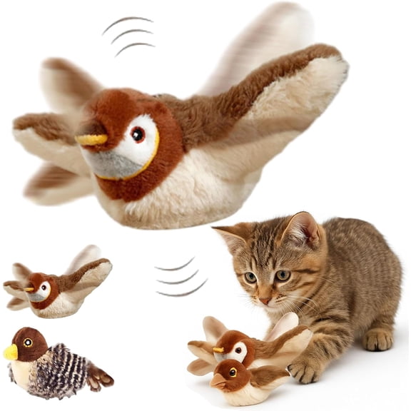 Chirppaws Flapping Bird - Simulated Chirping Sparrow with Flapping Wings, Rechargeable Flapping Bird Toys for Indoor Cats