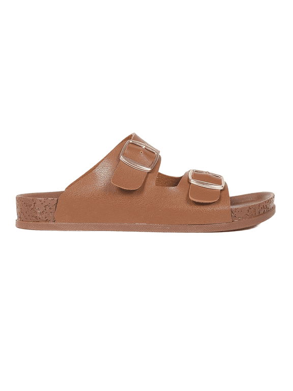 Chirpy Rusty Women's Double Buckle Slide Sandals | Smooth-Finish Adjustable Straps | Molded Comfort Footbed Summer Slides