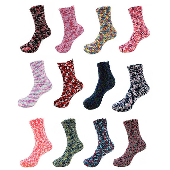 Chirpy Socks Assorted Super Soft Cozy Warm Colorful Microfiber Knobby Socks - 12 Pairs - Assortment 95