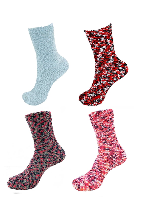 Assorted Super Soft Cozy Warm Colorful Microfiber Knobby Socks - 4 Pairs - Assortment 83