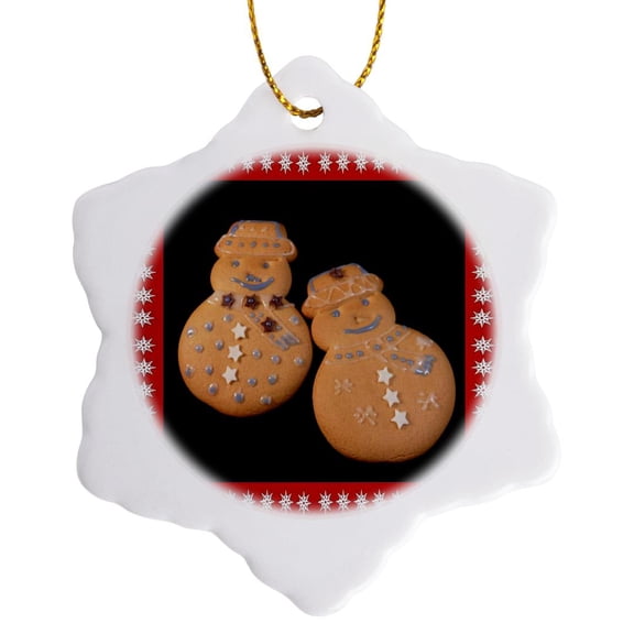 3drose, Chirstmas Gingerbread Men, 3 inch Snowflake Porcelain Ornament