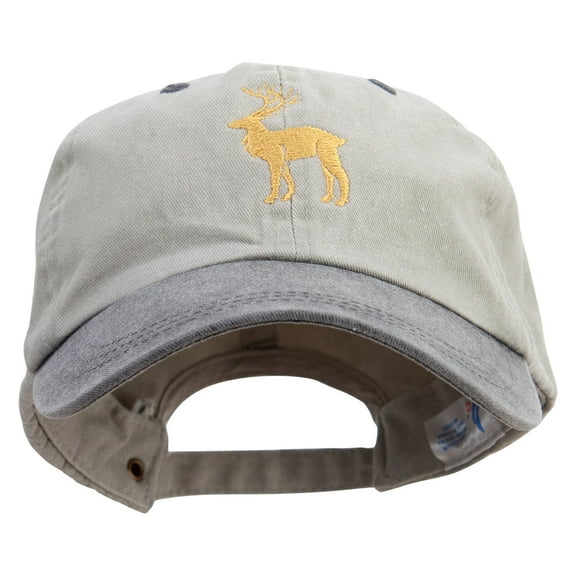 Chirstmas Golden Deer Embroidered Pigment Dyed Wash Cap - Beige Black OSFM
