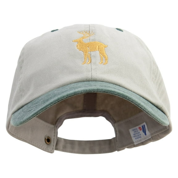 Chirstmas Golden Deer Embroidered Pigment Dyed Wash Cap - Beige Green OSFM