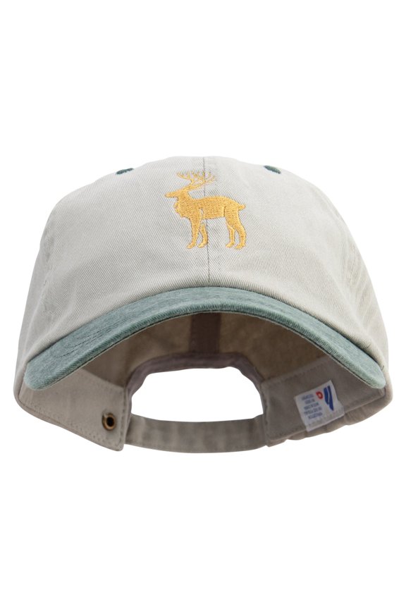 Chirstmas Golden Deer Embroidered Pigment Dyed Wash Cap - Beige Green OSFM