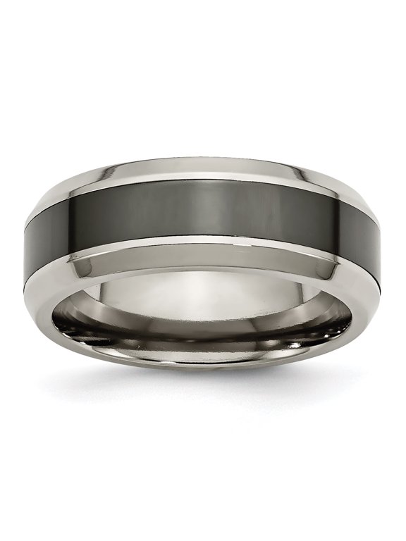 Beveled Wedding Band in Titanium with Black Ceramic Center, 8mm