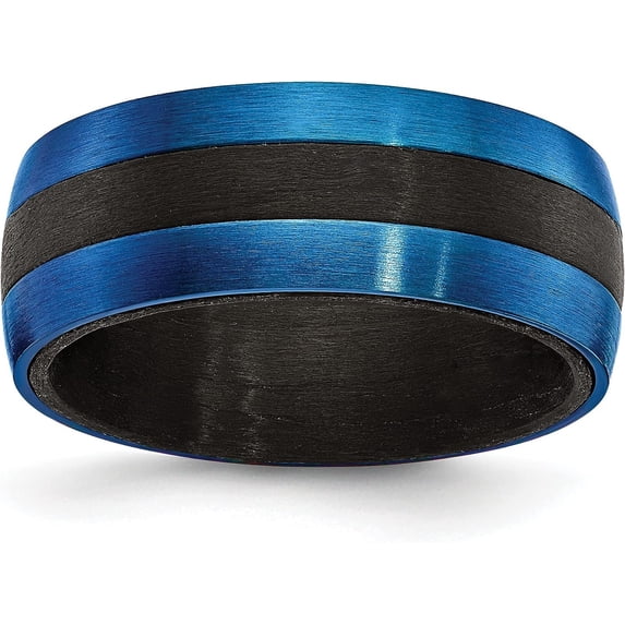 Chisel Black Carbon Fiber with Brushed Blue IP-plated Stainless Steel 8.2mm Band - Ring Size 8.0