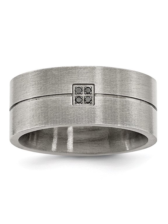 Black Diamond Flat Wedding Band in Stainless Steel, 10mm