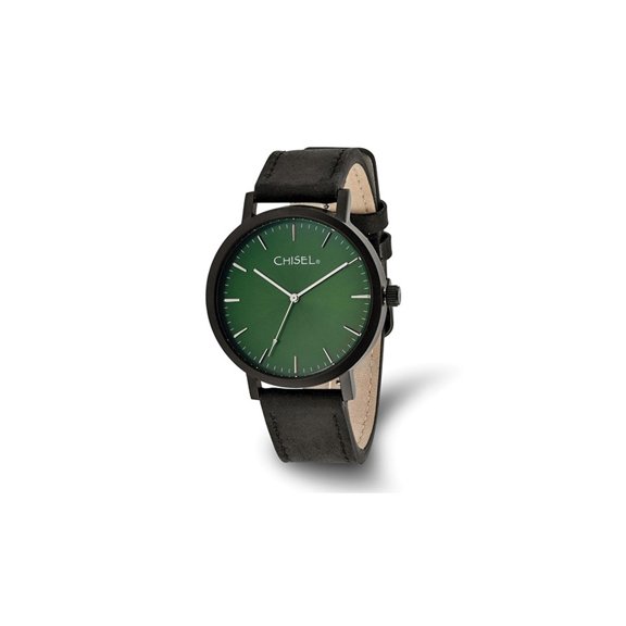 Gem & Harmony Chisel Black Plated Green Dial Analog Watch with Leather Band for Men