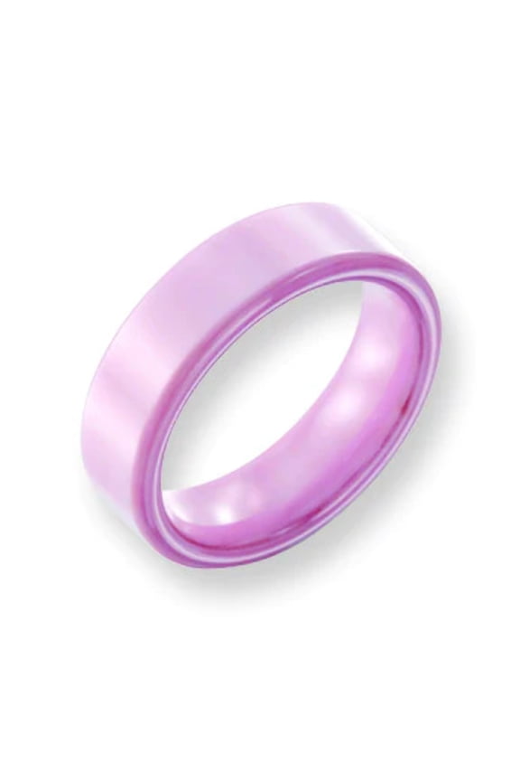 Ceramic Beveled Edge Pink Faceted 5.5mm Polished Band Ring Size 6.5 -  Jewelry Gift for Mom