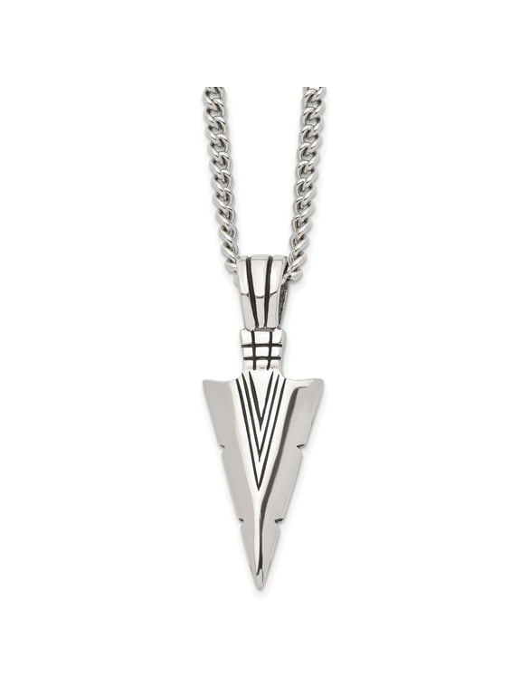 Dagger Pendant Necklace in Stainless Steel, Polished & Antiqued, 22 Inch