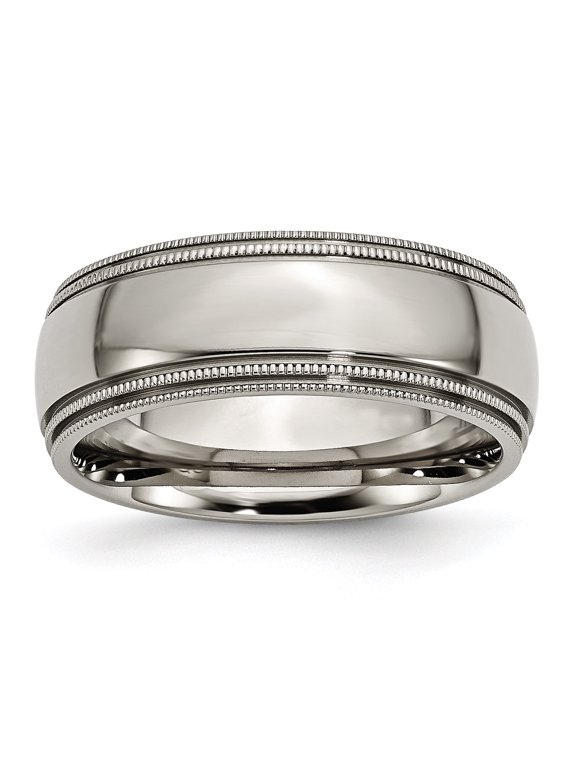 Grooved & Beaded Edge Wedding Band in Titanium, 8mm