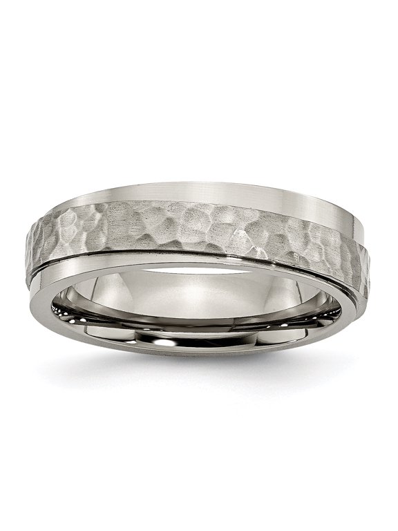 Hammered Comfort-Fit Wedding Band in Titanium, 6mm