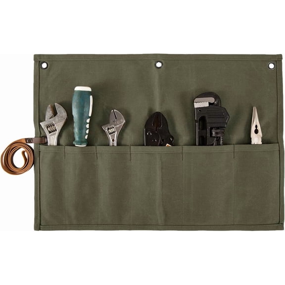 Chisel Roll,Small Tool Roll Pouch,Tool Roll Bag Organizer, Heavy Duty Waxed Canvas Tool Bag, Multi-Purpose Roll-Up Storage Bag for Hand Tools Holder with 6 Pockets Wrench Roll Up Pouch