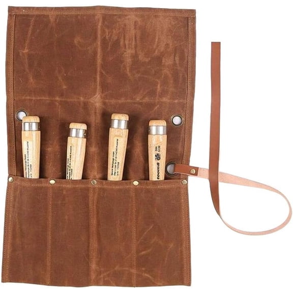 Chisel Roll,Waxed Canvas Tools Wrench Roll Up Pouch,Chisel Carrying Case,Wrench Holder Pouch,4 Pockets Tote Organizer for Knife Hammers, Gouges, Best Gift for Electrician,Carpenter or Mechanic