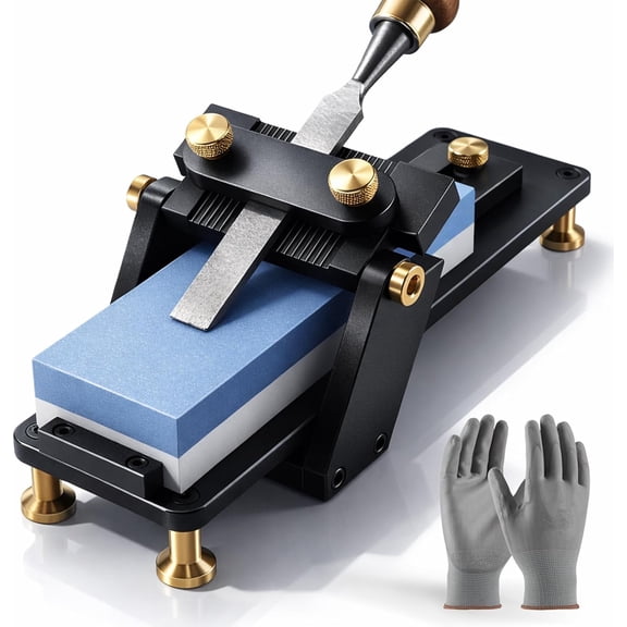 Chisel Sharpening Jig with Fixed Angle Sharpening System & 1000/400 Grit Dual Whetstone, Professional Sharpener Kit - Guide Adjustable, Non Slip Base for Woodworking Carving Knife Polishing (Kit)