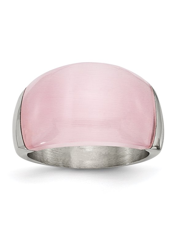 Stainless Steel 12mm Pink Cat's Eye Ring