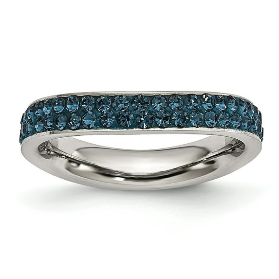 Chisel Stainless Steel 4mm Polished Blue Crystal Wavy Ring