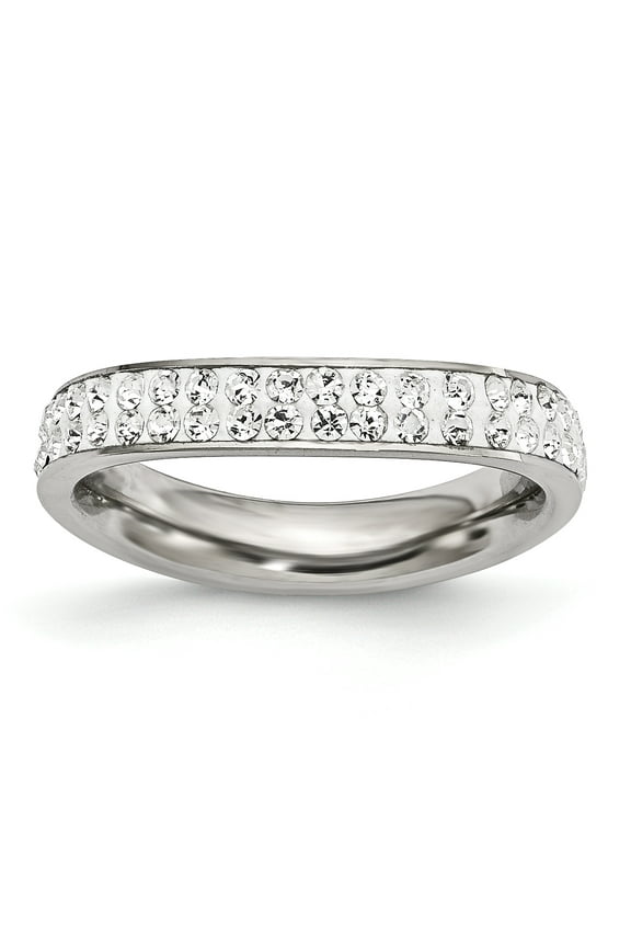 Stainless Steel 4mm Polished Crystal Wavy Ring