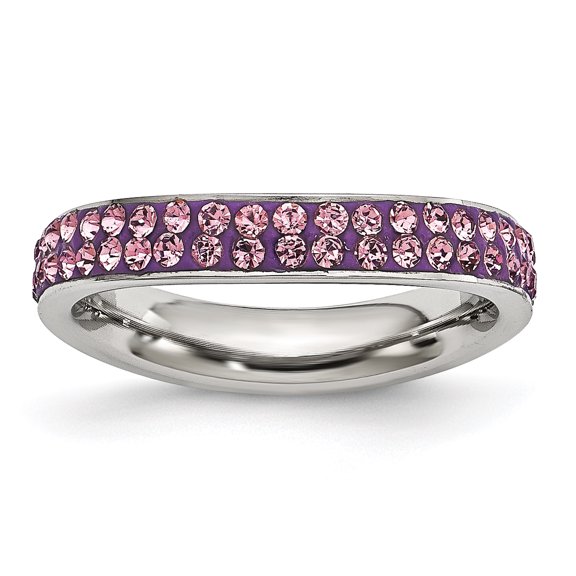 Chisel Stainless Steel 4mm Polished Light Purple Crystal Wavy Ring