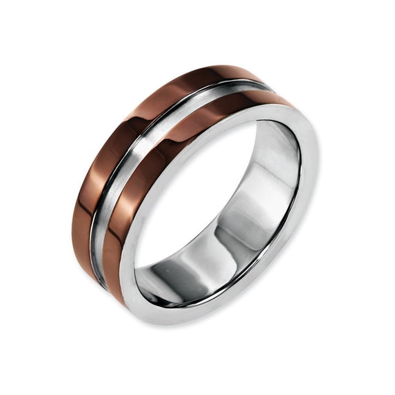 Chisel Stainless Steel 8mm Brown Ip-plated Polished W/brushed Center Wedding Band Size 7.5 Men
