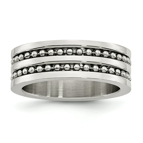 Chisel Stainless Steel 8mm Double Row Beaded Brushed and Polished Wedding Band Size 11 Men