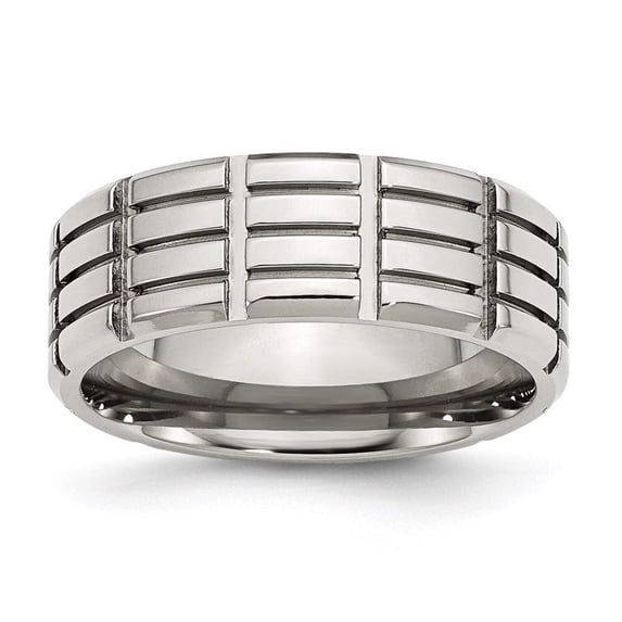 Chisel Stainless Steel 8mm Grooved Polished Wedding Band Size 12 Men