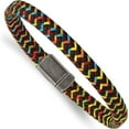 thumbnail image 1 of Chisel Stainless Steel Antiqued Braided Brown Leather and Multi-color Nylon Bracelet - 8.25", 1 of 6