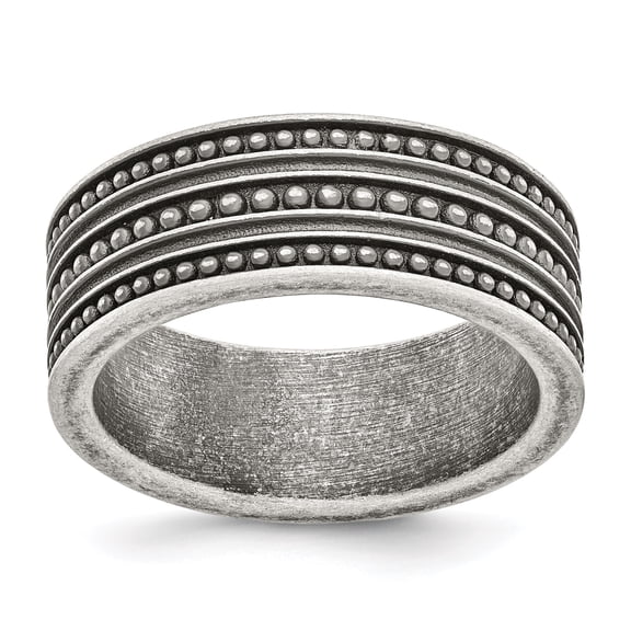 Chisel Stainless Steel Antiqued Gun Metal IP-plated Beaded Band 12