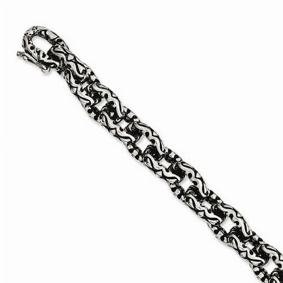 Chisel Stainless Steel Antiqued Polished and Textured 8.25 inch Fancy Link Bracelet