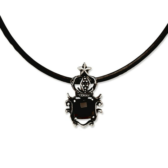 Chisel Stainless Steel Antiqued Star Crown with Black Glass Necklace