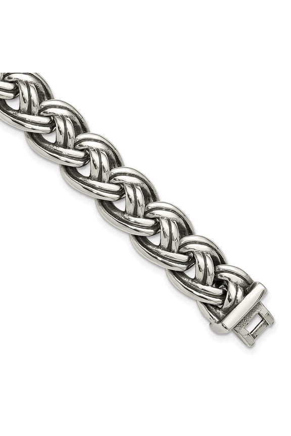 Stainless Steel Antiqued and Polished 8.5 inch Curb Link Bracelet 8.5 inches