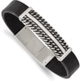 thumbnail image 1 of Chisel Stainless Steel Antiqued and Polished Black Leather with .5 inch extension Bracelet - 8", 1 of 6