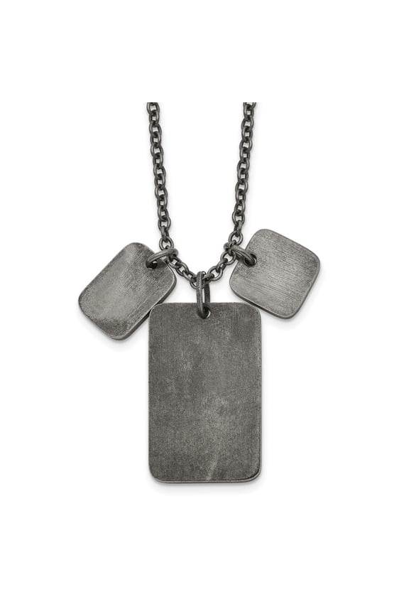 Stainless Steel Antiqued and Polished Dog Tags on a 27.5 inch Cable Chain Necklace