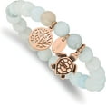 thumbnail image 1 of Chisel Stainless Steel Antiqued and Polished Rose IP-plated 8.2mm Blue/Grey Dyed Jade Beaded Stretch Bracelet - 6.25", 1 of 6