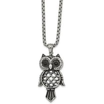 Chisel Stainless Steel Antiqued and Polished Flying Owl Pendant on a 24 inch Box Chain Necklace Chisel Stainless Steel Antiqued and Polished Flying Owl Pendant on a 24 inch Box Chain Necklace