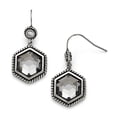 thumbnail image 1 of Chisel  Stainless Steel Antiqued and Polished with Grey Glass and CZ Shepherd Hook Earrings, 1 of 4