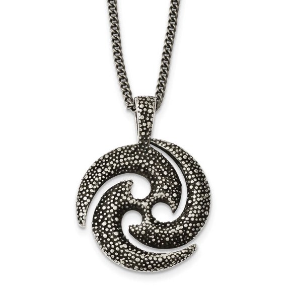 Chisel Stainless Steel Antiqued and Textured Circle 22in Necklace
